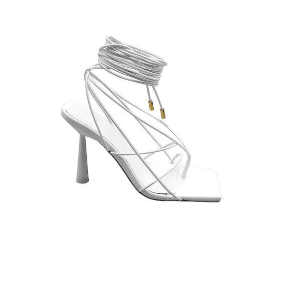 GIA BORGHINI x RHW Shoes - GIA BORGHINI x RHW Short Lace Up Sandals White Matte Heels